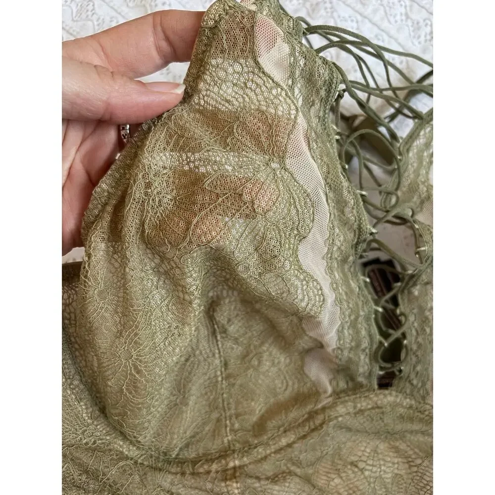 Victoria's Secret Olive Green Lace Bralette Strappy Back XL Wireless Bralette